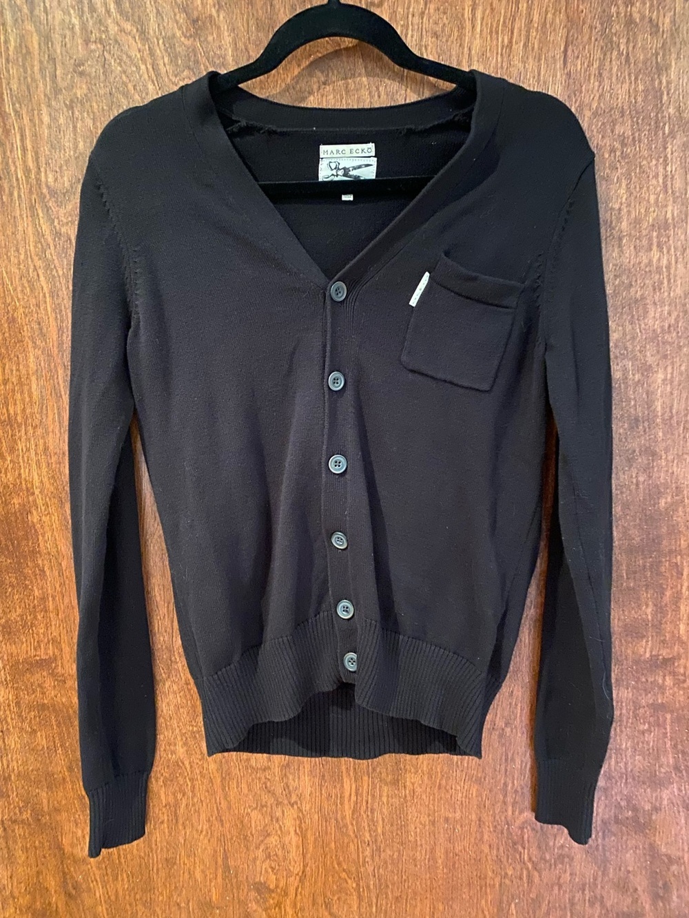 Marc Ecko Black V-Neck Button-Up Cardigan with Chest Pocket